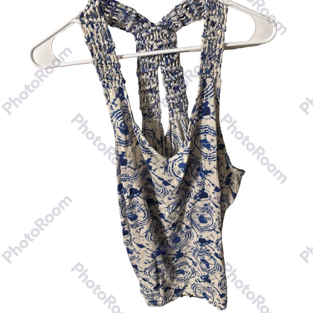 LYS 100% cotton blue and white tie dye tank top braided straps cross in back 3x